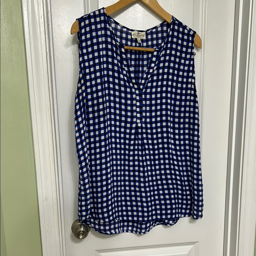 Grand & Greene Sleeveless Blue and White Checkered Gingham Top